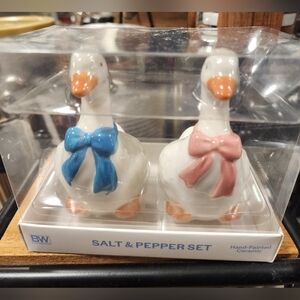 Boston Warehouse Goose Salt and Pepper Set - Blue and Pink